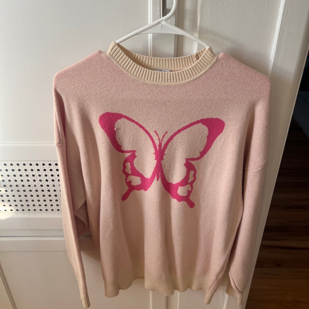 Aritzia Sunday Best pink butterfly sweater